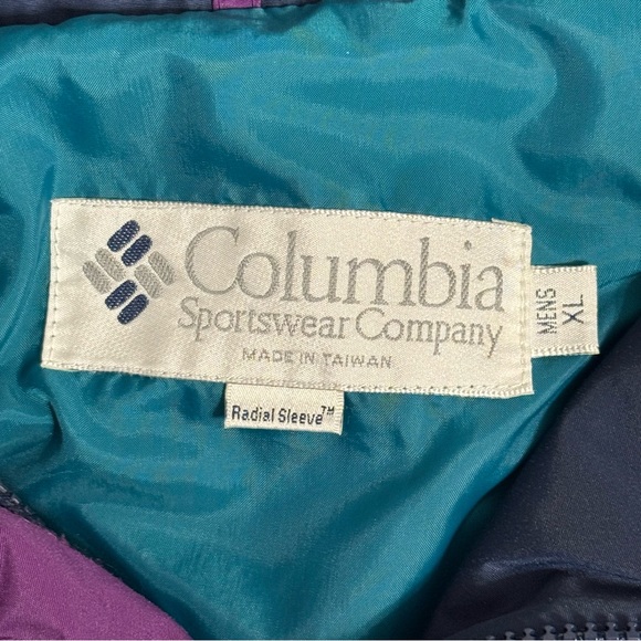 VTG Columbia Vamoose Mens XL 90s Teal Navy Purple Nylon Jacket Radial Sleeve EUC - Picture 14 of 16